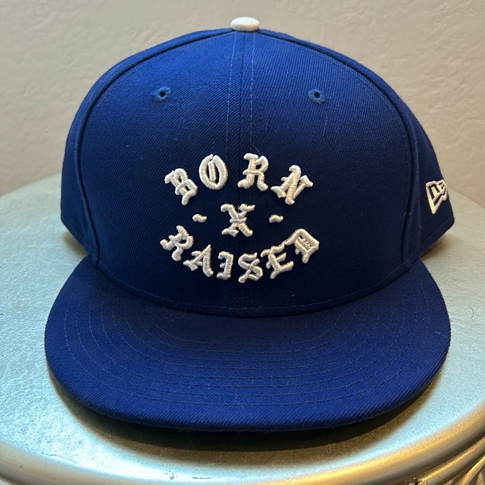 BORN X RAISED LA blue New Era hat size 8